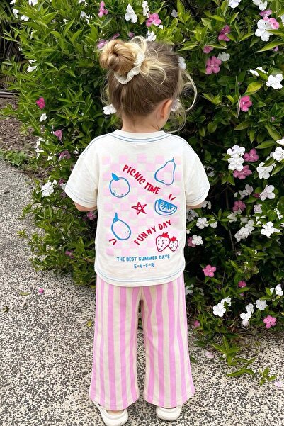 Monila Κοριτσίστικο βαμβακερό μπλουζάκι με στάμπα φρούτων σε εκρού χρώμα και ...