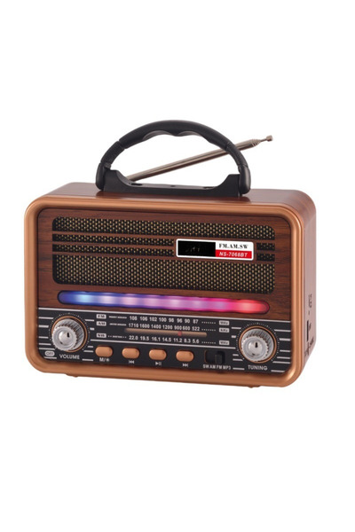 Premio NS-7068BT Taşınabilir AM/FM Çok Bantlı Nostaljik Işıklı Radyo Retro Dü...