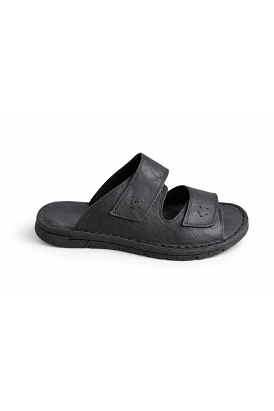 Castle Black Genuine Leather Men's Black Slippers (Cb634)