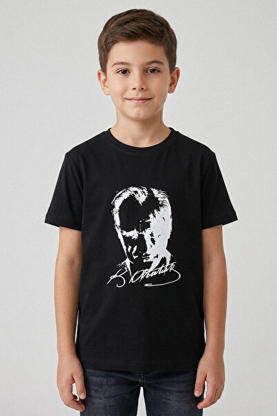kinderos Unisex Παιδικό μπλουζάκι με λαιμόκοψη και στάμπα Ataturk με κοντό μα...
