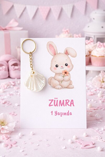 Emtory Home Tavşan Model 15 Adet Kartlı İstiridye Anahtarlık - Doğum Günü Hed...
