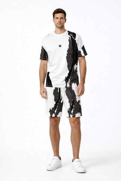 HZR wear Erkek 2'li Set Baskılı Şort Tişört Takım Oversize 30/2 Süprem Pamuk ...