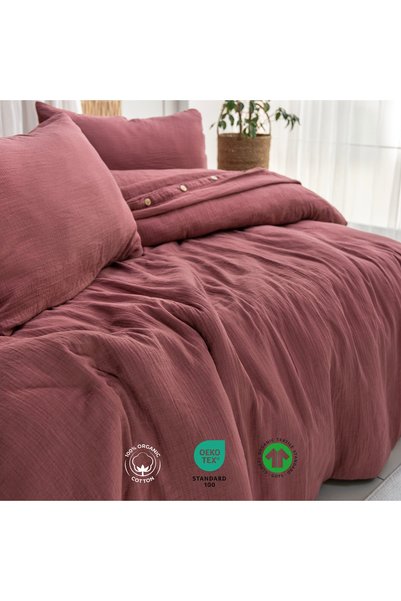 Cyc Atelier 100% Organic Cotton Muslin Anti-Sweat Double Duvet Cover Set with Padded Cushions - Oeko-Tex Certified