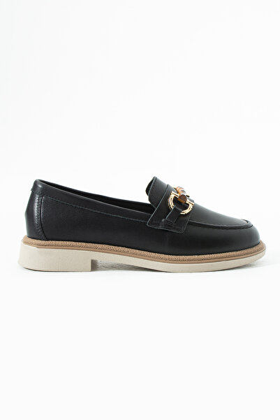 Sira Official Pia Black Genuine Leather Buckle Loafer