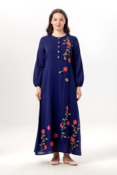 Eliş Şile Bezi Μακρυμάνικο ανοιξιάτικο φόρεμα με κουμπιά, λαιμόκοψη ποδηλάτου...