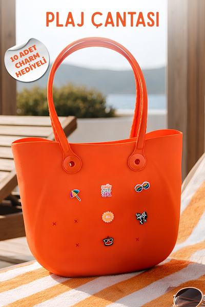 Nandy Home Silikon Plaj Çantası 10 Charm Hediyeli - Suya Dayanıklı Geniş Haci...