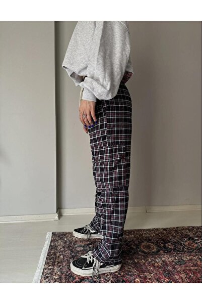 EDVESS Φούτερ με καρό σχέδιο, τσέπες Cargo και κορδόνια, σε σκούρο μπλε