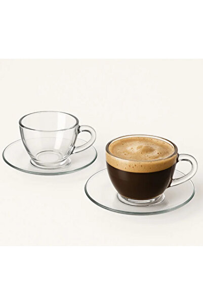 esdekor Borosilicate 2-Piece Turkish Coffee Cup Set with Saucers Transparent ...