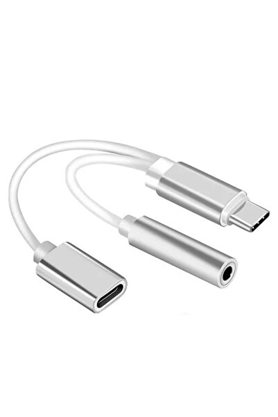 ThenTech 2 in 1 Type-C to 3.5mm Aux Kulaklık ve Şarj Çoklayıcı Dönüştürücü Ad...