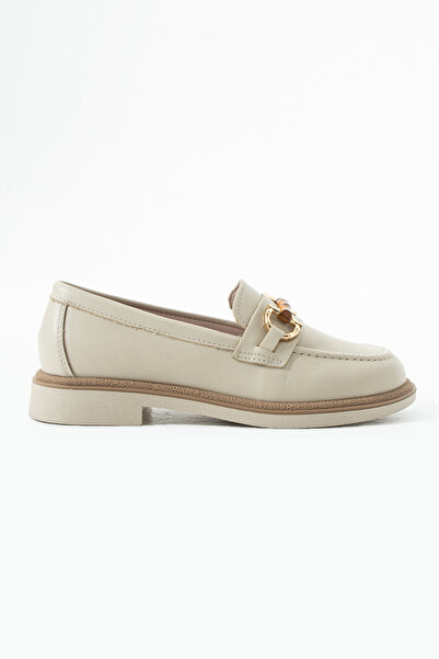 Sira Official Pia Beige Genuine Leather Buckle Loafer