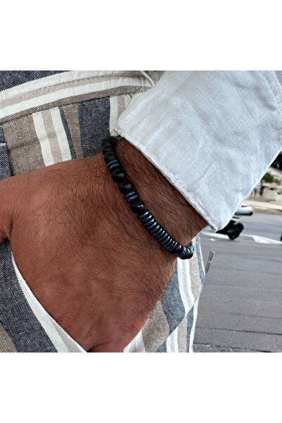 Ezera Jude Ανδρικό Βραχιόλι από Κορδόνι με Κρύσταλλα Αχάτη και Αιματίτη