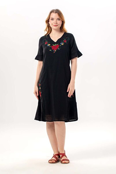 Eliş Şile Bezi Κοντομάνικο φόρεμα με κέντημα Irem, μήκους midi, καλοκαιρινό, ...