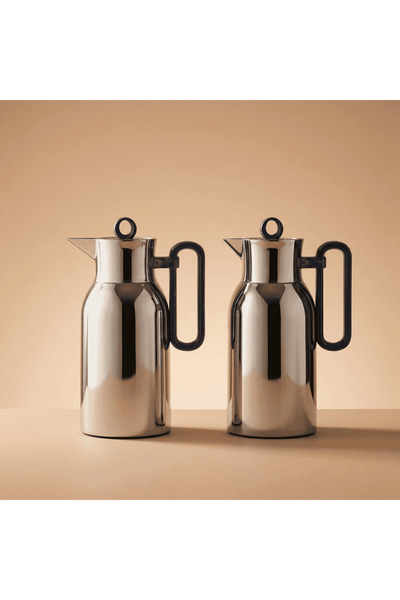 Alsaif Gallery Thermos Set, 1 / 1 Liter, 2 Pieces, Glass Inner, Press, Blue M...