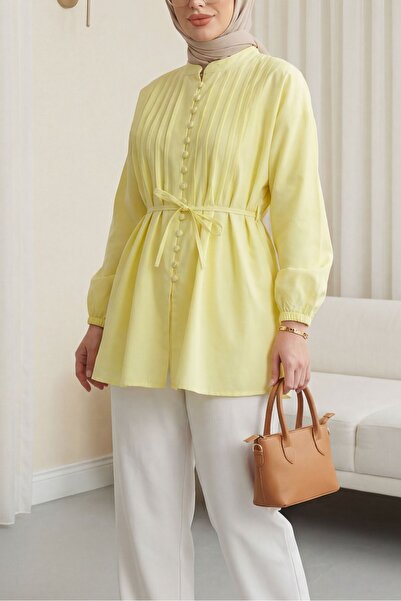 HİJABAYA Πουκάμισο από ποπλίνα με ζώνη, ελαστικά μανίκια, κουμπιά μπροστά και...