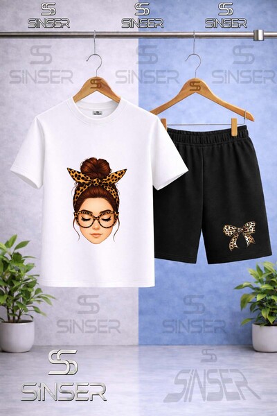 SS SİNSER Kids' Girls Ribbon Full Face Printed Crew Neck T-Shirt - Shorts Set