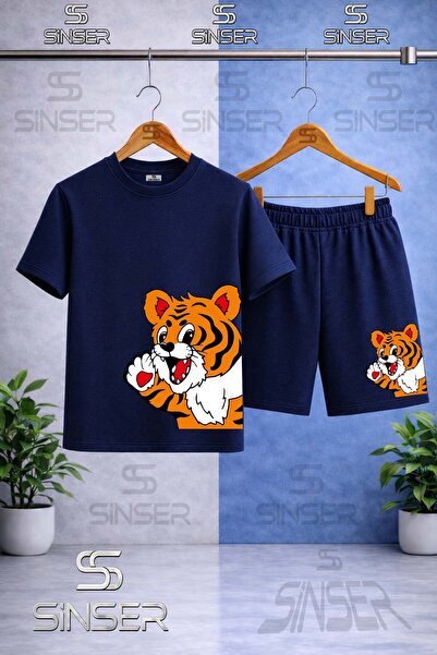 SS SİNSER Παιδικό YANDAN CUTE TIGER Μπλουζάκι με στάμπα και λαιμόκοψη - Σετ σ...