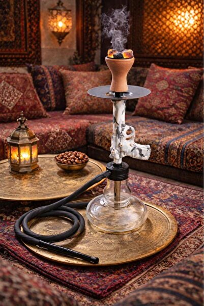 Hd Marketim Modern Cam Nargile Takımı 55 cm – Şeffaf Taban 19 cm – Seramik Lü...