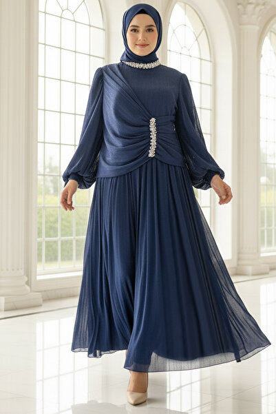 SUBU TASARIM Λαμπερό σιφόν με πέτρινη λεπτομέρεια, μεγάλο μέγεθος, βραδινό φό...