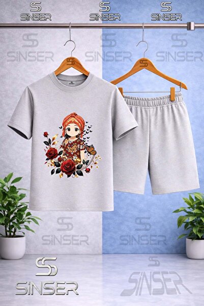 SS SİNSER Kids' Jyn Anime Girl Printed Crew Neck T-Shirt - Shorts Set