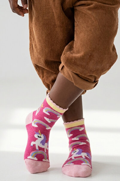 Katia&Bony Ριγέ παιδικές κάλτσες με μοτίβο μονόκερου σε σκούρο ροζ