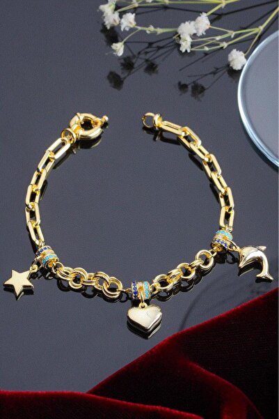 Innuendo Jewelry 925 Ayar Gümüş Altın Kaplama Şans Figürlü Charm Bileklik