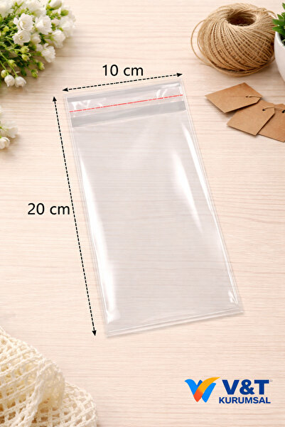 V&T Kurumsal Yapışkanlı Jelatin Poşet Bantlı Şeffaf Opp Torba Paket 10x20 cm ...