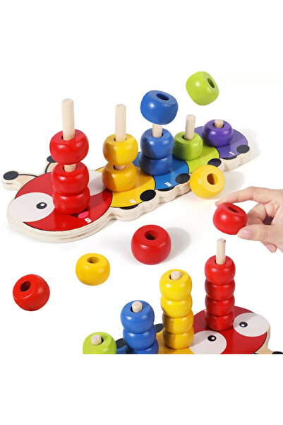 NiceKids Joc de stivuire si abac pentru copii multicolor, realizat din lemn, ...