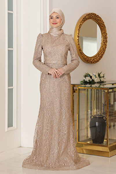 AHUNUR Tesettürde Mutluluk Patterned Tuana Tesettür Evening Dress