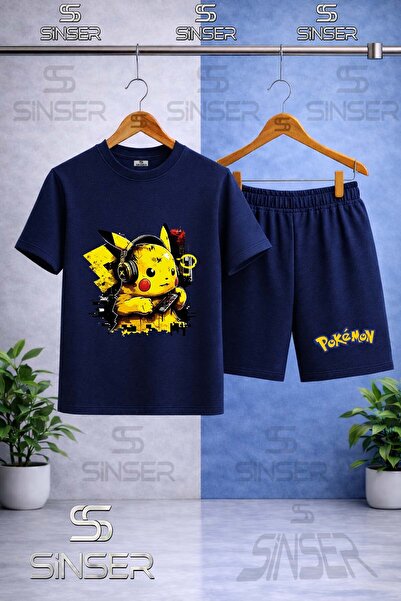 SS SİNSER Children's Pikhacu Headphone Printed Half-Printed Crewneck T-Shirt ...