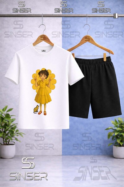 SS SİNSER Kids' Hvn Girl Anime Printed Crew Neck T-Shirt - Shorts Set