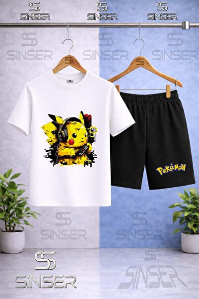 SS SİNSER Children's Pikhacu Headphone Printed Half-Printed Crewneck T-Shirt ...