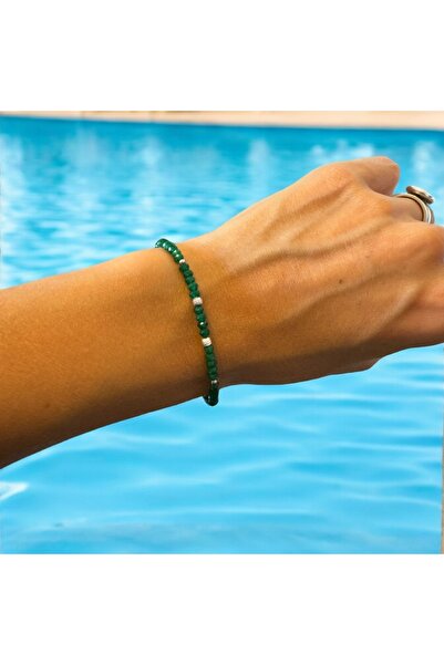 Ezera Narcisa Γυναικείο Χειροποίητο Βραχιόλι από Πράσινο Νεφρίτη με Ασήμι 925
