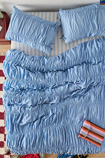 İQON Double Pleated Duvet Cover Set Blue