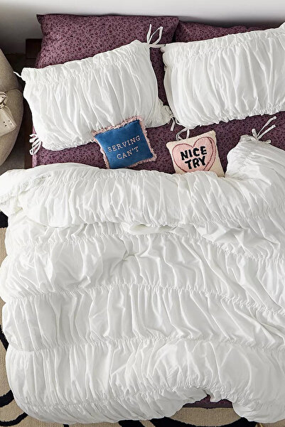 İQON Double Pleated Duvet Cover Set White
