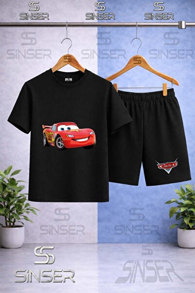 SS SİNSER Children's Simsek Macuin Plain Printed Crew Neck T-Shirt - Shorts Set