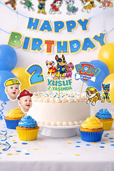 KiziHediye Kişiye Özel Paw Patrol Doğum Günü Seti – Pasta Süsü, Muffin Kürdan...