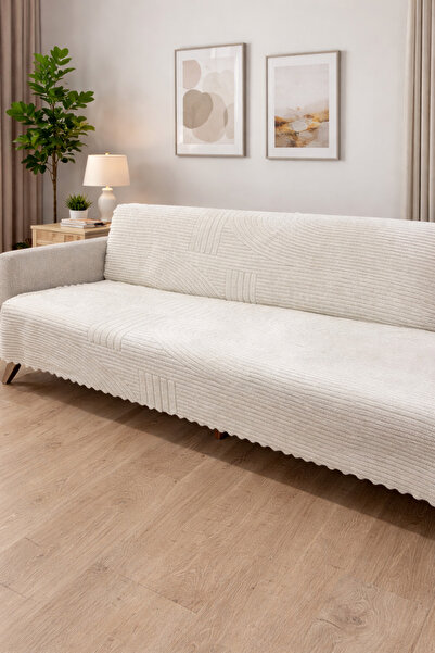 ferahome Kaymaz Taban Süngerli Welsoft Koltuk Örtüsü 170x210 cm Krem Yıkanabi...