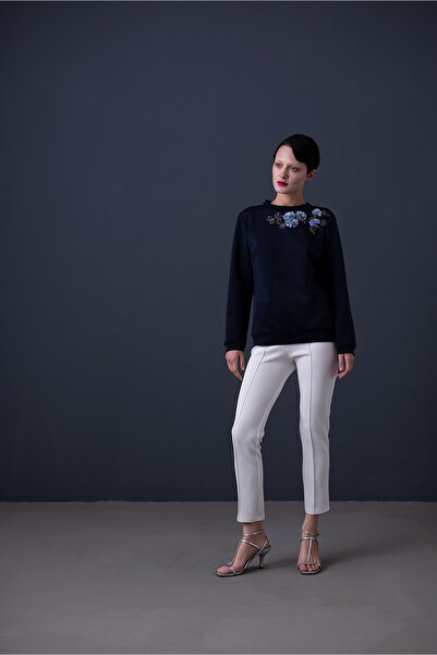 amille Blossom in Blue Aplikeli Lacivert Scuba Sweat