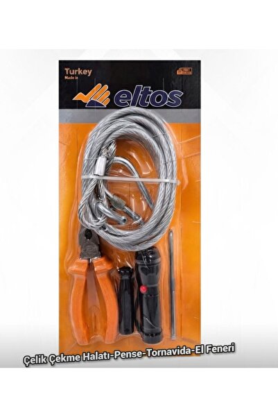 Eltos 4 Parça Oto Seti (Çelik Çekme Halatı-Pense-Tornavida-El Feneri)