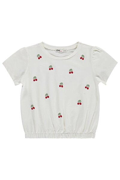 Civil Girls K26Y110-2 Μπλουζάκι με κέντημα κεράσια για 6-9 ετών - Εκρού 7-8 ετών