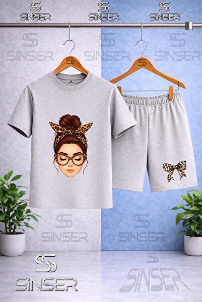 SS SİNSER Kids' Girls Ribbon Full Face Printed Crew Neck T-Shirt - Shorts Set