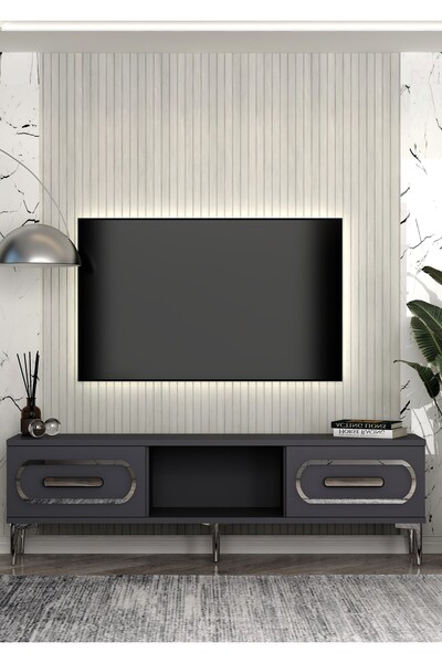DEMONTE DECOR 1408TV150DD-128 TV SEHPASI ANTRASİT-GÜMÜŞ