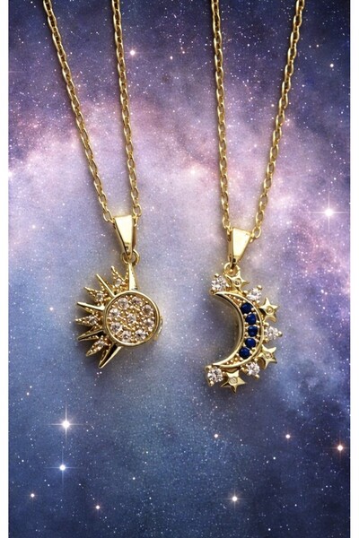 miraybutikhediyelikesya Ay & Güneş Mıknatıslı Çift Kolye – Gold Renk Çelik 2’...
