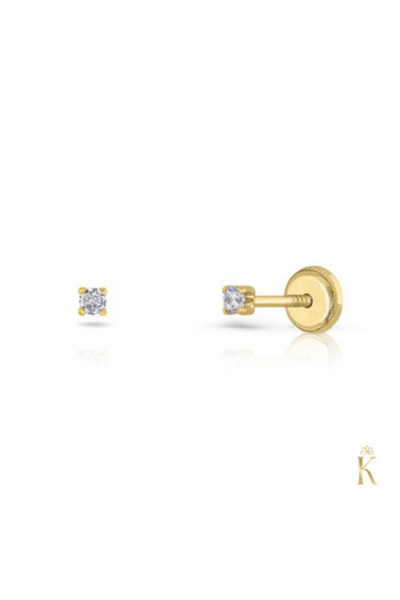 KALINI Cercei de protecție, Aur galben de 14K, Floare cu diamant de 4 mm, 0.02 CT