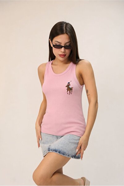 Hira Clothing Women's Teddy Bear Left Chest Printed Ribbed Crew Neck Long Tan...