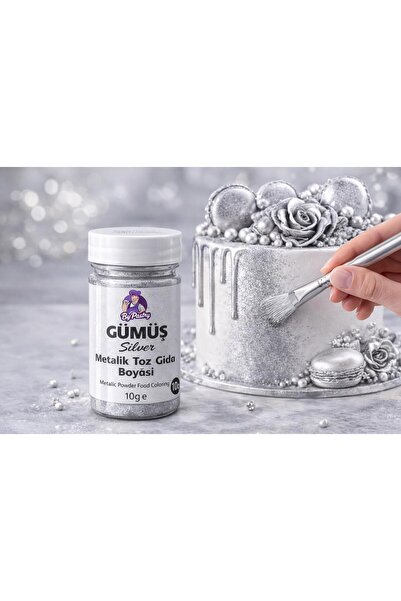 By Paster Metalik Toz Gıda Boyası Gümüş 10 gr – Tatlı Süsleme İçin Profesyone...
