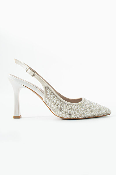 Sira Official Pearl White Pearl Embellished Heeled Shoes
