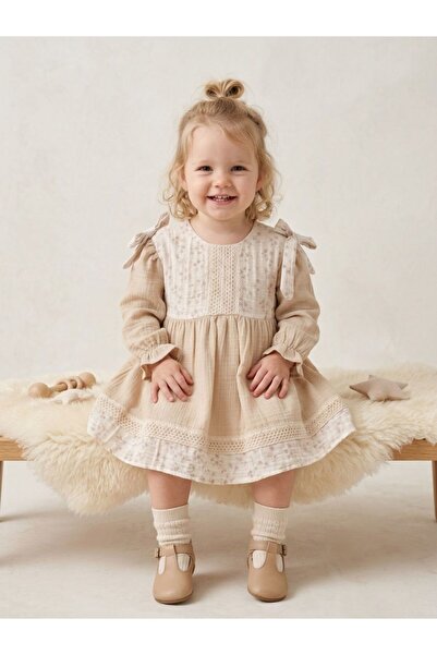 Cherrys Bebek Lace Detailed Off-The-Shoulder Baby Dress