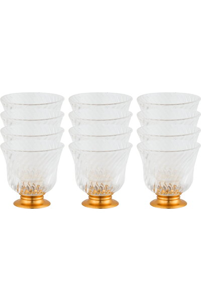 Amper Amber Arabic Coffee Cup Set With Glass Platess, 12 Pieces, 80 Ml, Gold ...