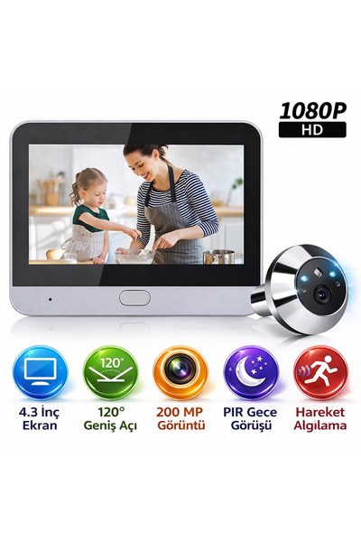 electroawm 1080P HD Akıllı Kapı Dürbünü – 4.3” Ekranlı, Gece Görüşlü, Hareket...